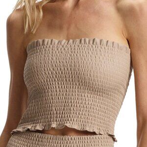 Commando Faux Leather Smocked Tube Top - FLT202 (Sand)